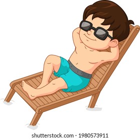 Cartoon Boy Sunbathing On The Sun Chair