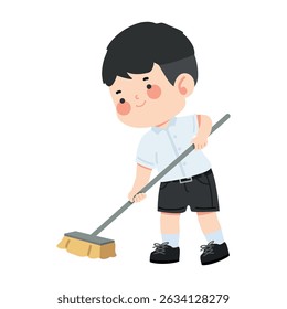 Cartoon Boy Sweeping Floor Illustration clean