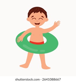 Cartoon Boy with Swim Ring Illustration