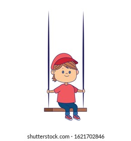 cartoon boy in a swing over white background, vector illustration