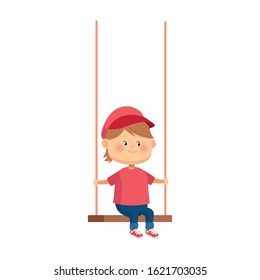 cartoon boy in a swing over white background, colorful design, vector illustration