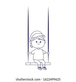 cartoon boy in a swing over white background, vector illustration