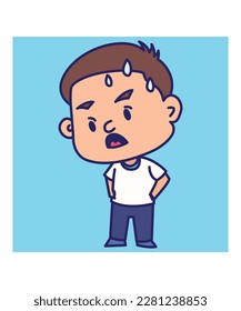 cartoon boy with tense expression vector illustration