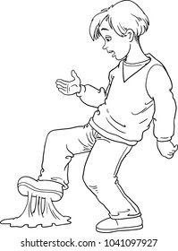 cartoon boy that has just stepped on sticky bubblegum