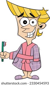 cartoon boy thinking about brushing teeth vector illustration.