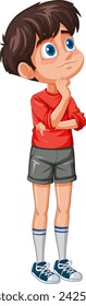 Cartoon boy thinking with a curious expression