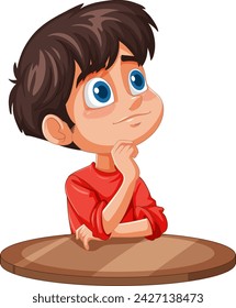 Cartoon boy thinking deeply with a curious expression