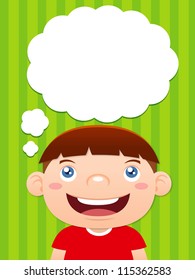 Cartoon boy thinking with white bubble for text