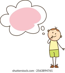 Cartoon boy with thought bubble in a hand drawn doodle style. Vector Illustration.