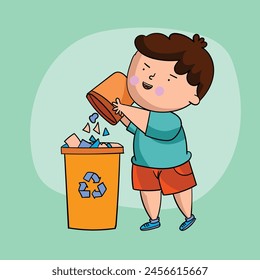 cartoon of a boy throwing rubbish