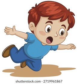 Cartoon boy tripping and falling down clumsily doodle
