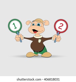 Cartoon boy with two numbered plates in their hands