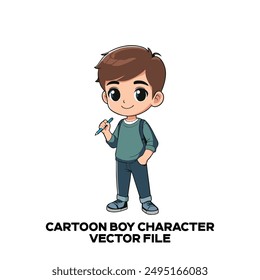 Cartoon Boy Vector Character Design. 2d vector illustration of a cute and beautiful cartoon character. Editable EPS file.
