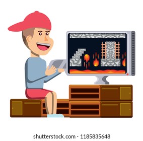 cartoon boy and videogames design