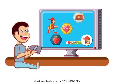 cartoon boy and videogames design