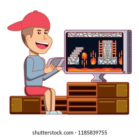 cartoon boy and videogames design