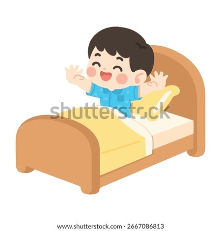 Cartoon Boy Waking Up in Bed kid