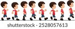 Cartoon Boy Walk Cycle Animation Vector, Little Boy Walking,  Walk cycle Illustration