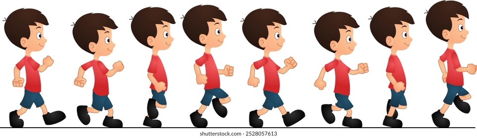 Cartoon Boy Walk Cycle Animation Vector, Little Boy Walking,  Walk cycle Illustration