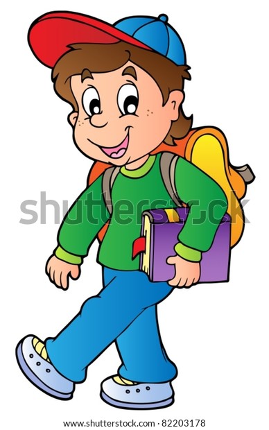 Cartoon Boy Walking School Vector Illustration Stock Vector (Royalty ...