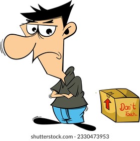 cartoon boy want to open box vector illustration.