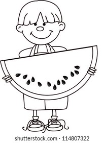 Cartoon boy with watermelon