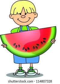 Cartoon boy with watermelon