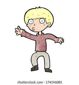 cartoon boy waving warning
