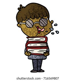 cartoon boy wearing dark glasses carrying books
