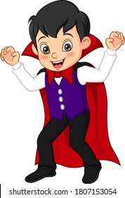 Cartoon Boy Wearing In Halloween Dracula Costume