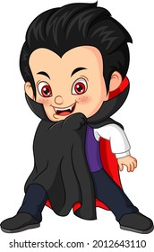 Cartoon boy wearing halloween dracula costume