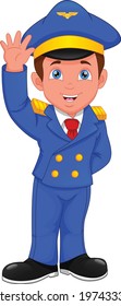 cartoon boy wearing pilot costume waving