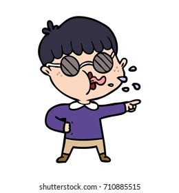 cartoon boy wearing spectacles and pointing