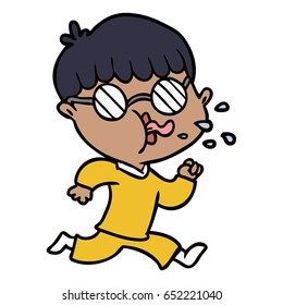 cartoon boy wearing spectacles and running
