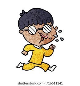 cartoon boy wearing spectacles and running