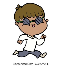 cartoon boy wearing sunglasses and running