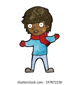 menino de desenho animado em roupas de inverno