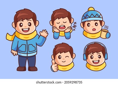 Cartoon Boy in Winter Clothes