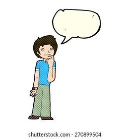 cartoon boy wondering with speech bubble