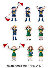 Cartoon Boy/girl Scout Icon Set