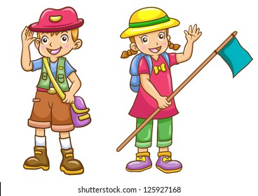 cartoon boy/girl scout Vector illustration eps8 with simple gradients. All in separate layers for easy editing.