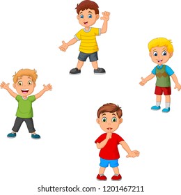 Cartoon boys collection set waving hand