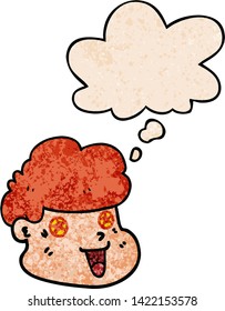 Cartoon-JungenGesicht mit Gedankenblase im Stickerstil