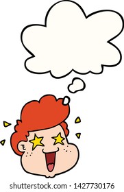 cartoon boy's face with thought bubble