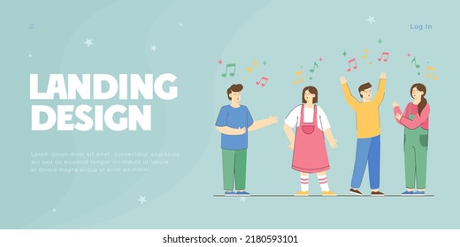 Cartoon Boys And Girls Singing In Church Choir Or Karaoke. Group Of Kids Performing Songs, Activities For Children Flat Vector Illustration. Performance, Friendship, Music Concept For Website Design