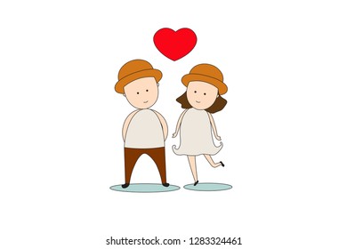 Cartoon boys and girls wear a sweet color dress on the day of love. Concept flat style vector illustration valentine's day. -EPS 10