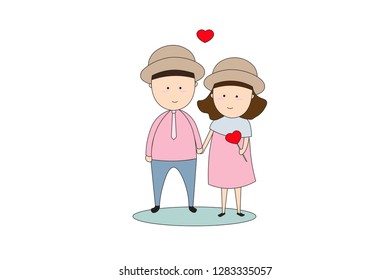 Cartoon boys and girls wear a sweet color dress on the day of love. Concept flat style vector illustration valentine's day. -EPS 10