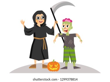 Cartoon boys in Halloween mystery costumes poster