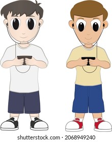 Cartoon boys having fun with their gadgets