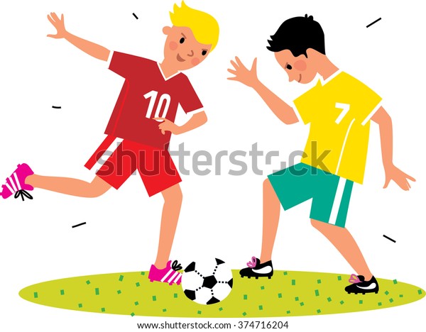 Cartoon Boys Playing Football Kid Soccer Stock Vector (Royalty Free